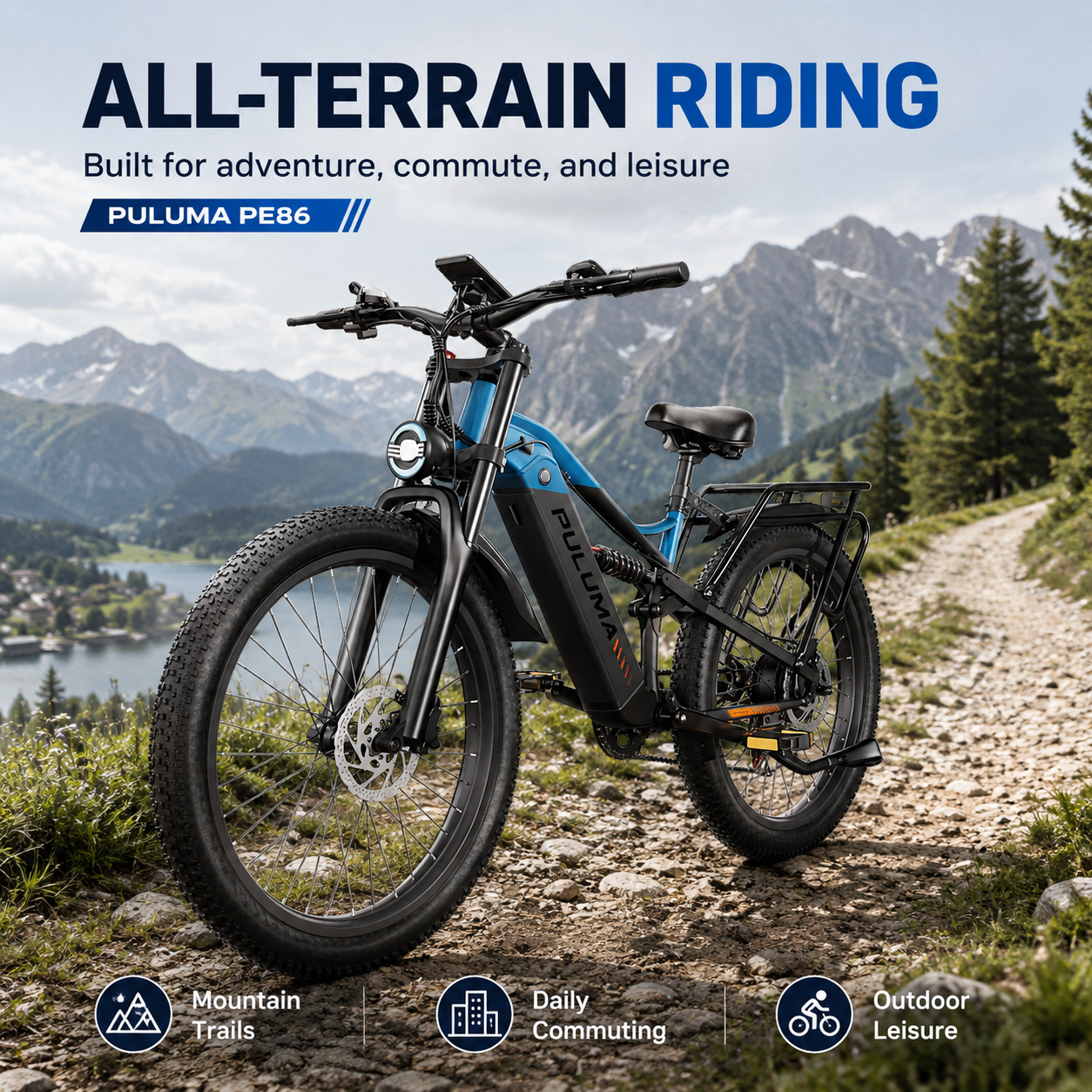 PULUMA86 Electric Bicycle  All-Terrain Electric Mountain  Removable Battery Hydraulic Brakes Electric Bicycle
