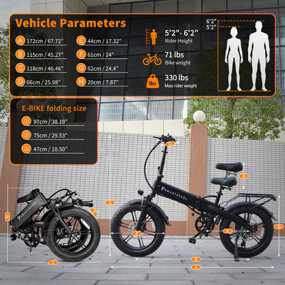 M6 Folding Electric Bicycle 250W 20 Inch ×4.0 Fat Tire 48V15AH City Commuting E-Bike